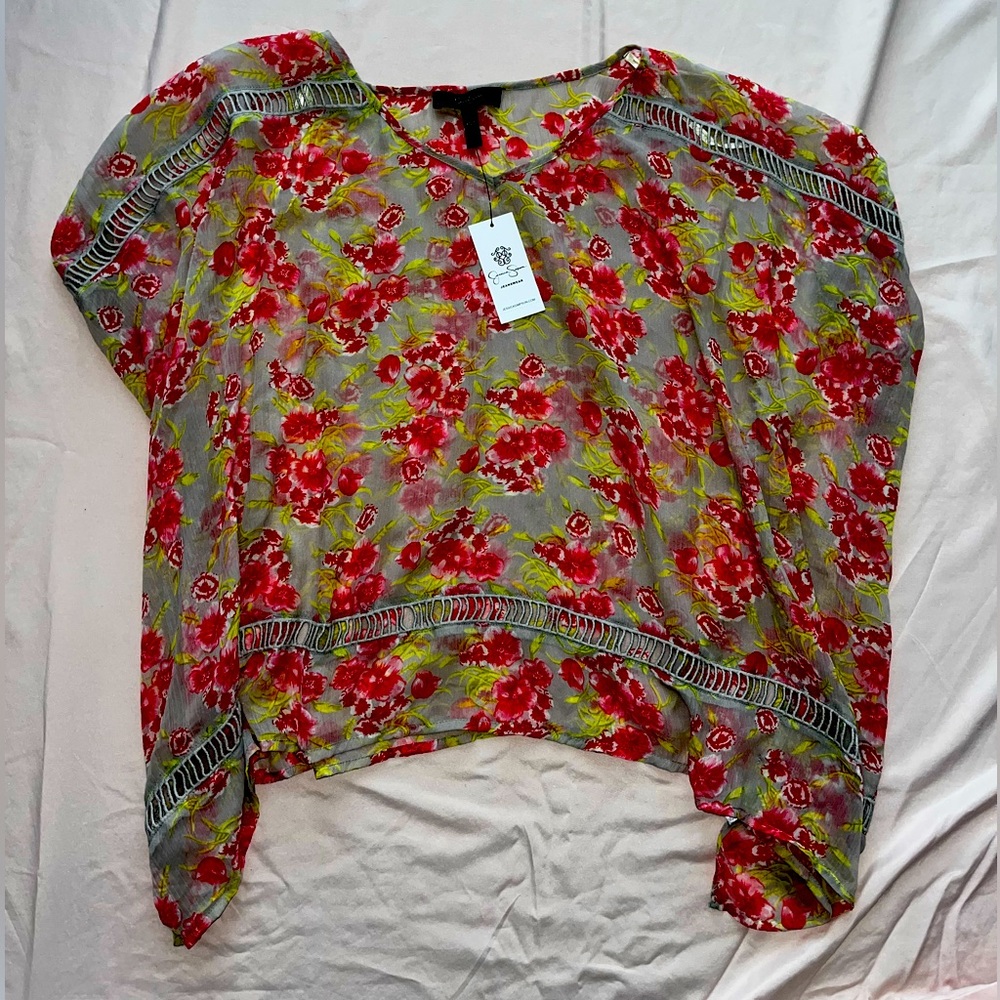 Jessica Simpson sheer blouse with pretty floral design!